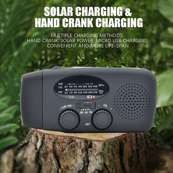 2000mAh Emergency Radio with 3-LED Torch, Solar & Hand-Crank Charging (FM/AM/WB)