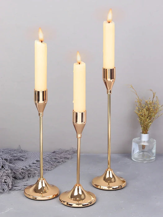 3-Piece European-Style Metal Candlestick Set – Wedding & Table Holders