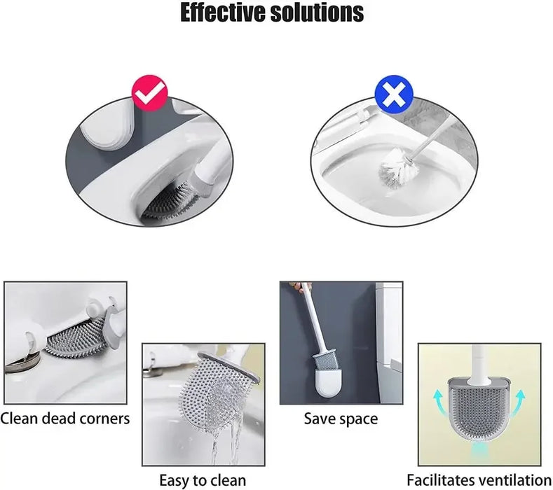 Wall-Mounted Silicone Toilet Brush Set — Easy Install, Long Handle with Portable Holder