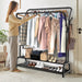 Double-Rail Standing Clothes Rack with Shoe Shelf – Metal Rail for Bedroom & Living Room
