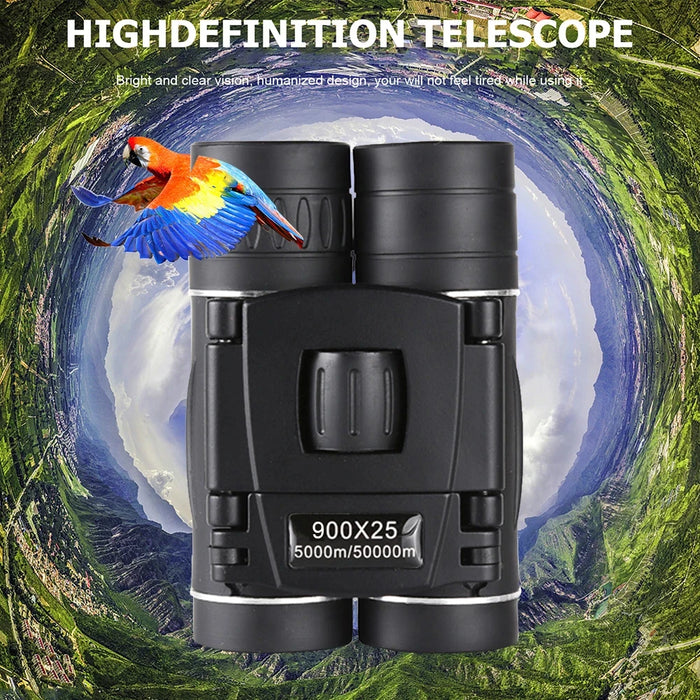 900x25 HD Zoom Portable Binoculars - 25mm BAK4 Prism, Folding Low-Light
