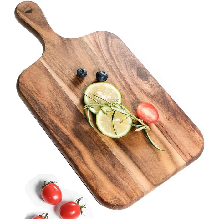 Acacia Wood Rectangular Cutting Board with Handle — Double-Sided, 35×18×1.5 cm