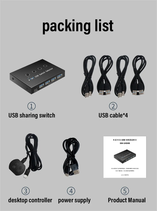 4 In 4 Out KVM USB3.0 Switch Shared Controller Hub Adapter USB2.0 Printer Splitter Switcher for PC Laptop Keyboard Mouse Monitor