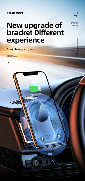 Car Wireless Charger & Phone Holder — Auto Infrared Clamps, 5–30W Fast Charge, 360° Rotate