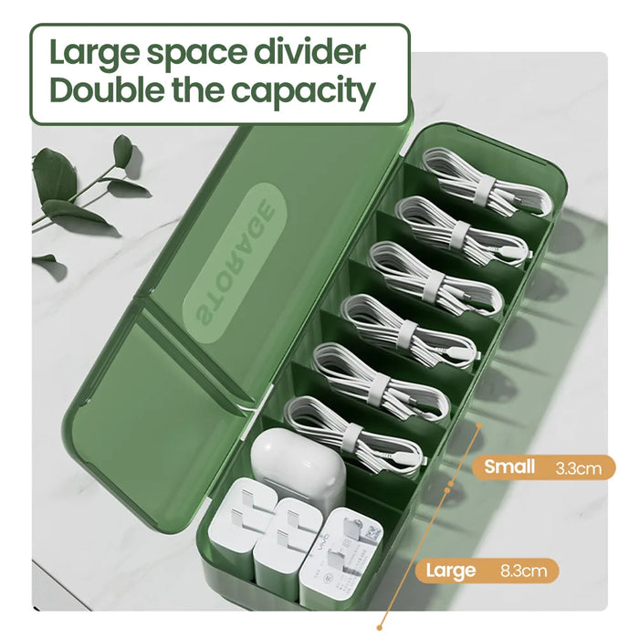 7-Compartment Cable Storage Box – Plastic Cord Organiser for Home & Travel
