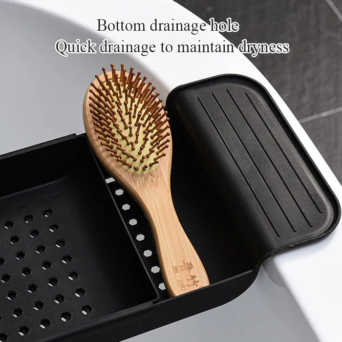 Extendable Bath Shelf Tray with Anti-Slip Phone & Tablet Holder — White or Grey