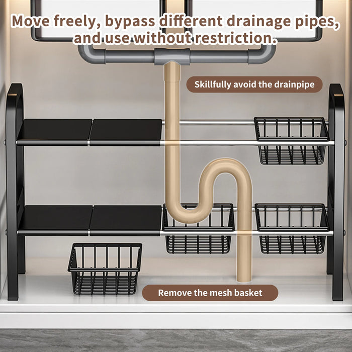 2-Tier Expandable Under-Cabinet Organiser – Adjustable Under-Sink Storage for Kitchen & Bathroom