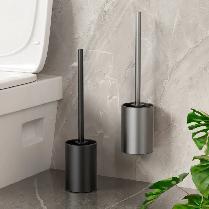 Long‑Handle Aluminium Toilet Brush with Wall‑Mounted Holder — White, Grey or Black