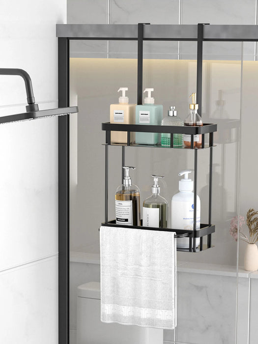 QH Dual-Tier Shower Caddy — Metal & Plastic Bathroom Shelf (Wall or Over-Door)