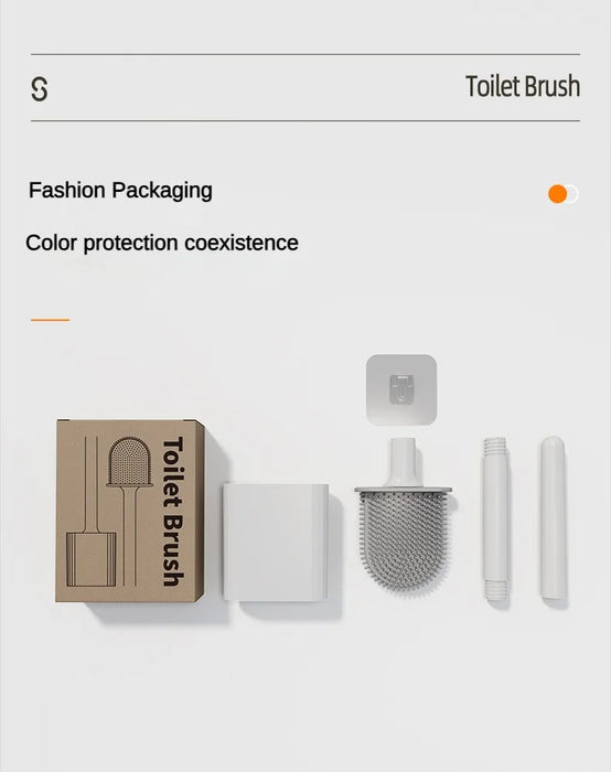 Mini Silicone Toilet Brush with Anti‑Drip Base — Flexible Soft Bristles, Quick‑Dry Holder