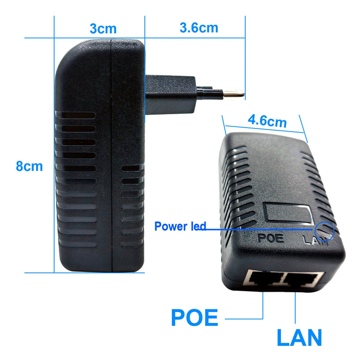 48V 0.5A PoE Injector Power Supply – EU/US Plug for IP Cameras, Switches & NVRs