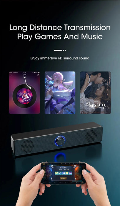 PC Soundbar with Bluetooth & Wired AUX — USB‑Powered Speaker for TV, Laptop & Gaming