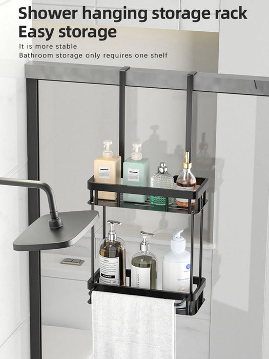 QH Dual-Tier Shower Caddy — Metal & Plastic Bathroom Shelf (Wall or Over-Door)