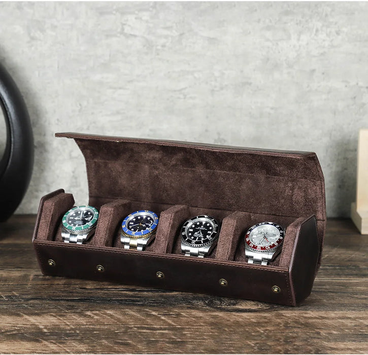 Vintage Genuine Leather Watch Roll Travel Case — 1/2/3/4/6/8 Slot Organiser