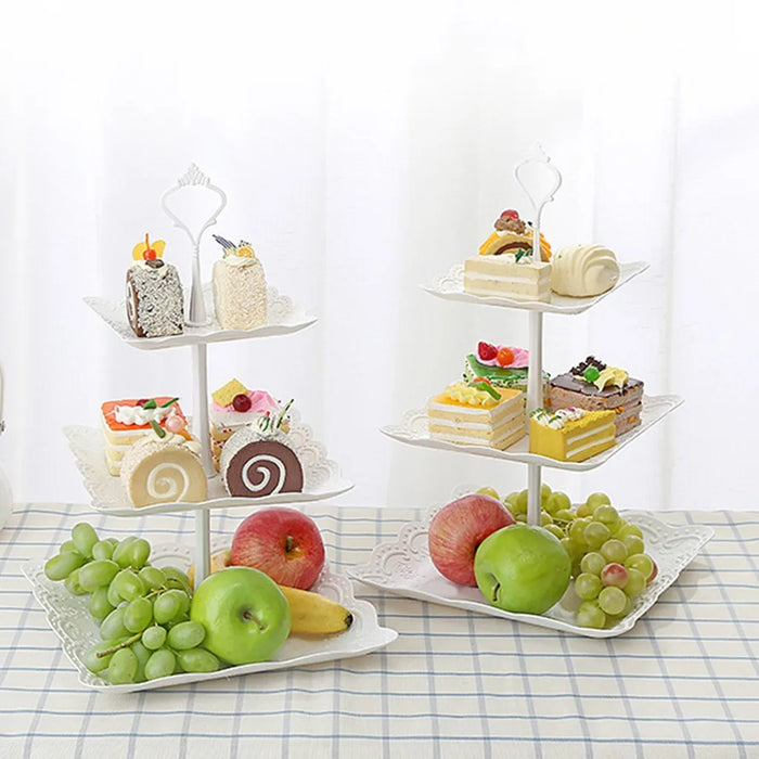 3-Tier White Cupcake & Cake Stand – Plastic Dessert Display Tower