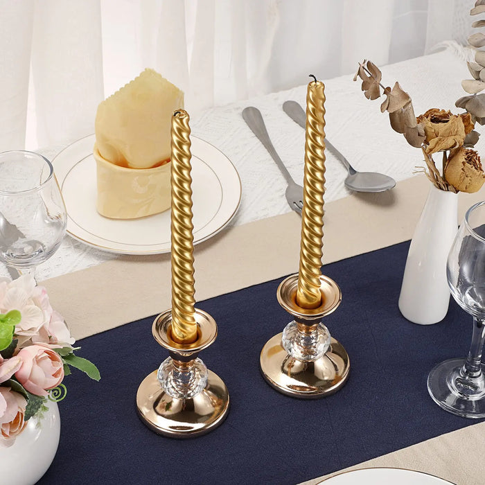 Pair of Gold Metal Taper Candle Holders — Vintage Brass Finish, 8.5 cm