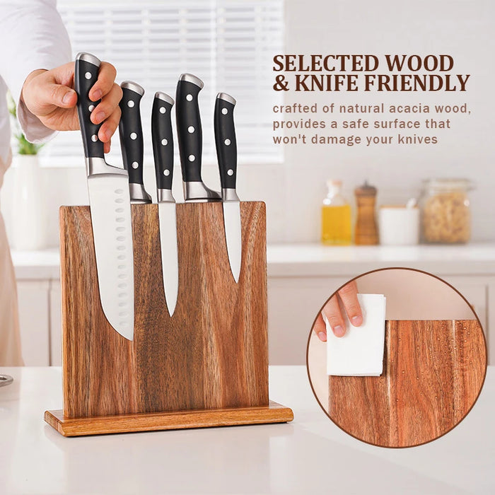Acacia Wood Magnetic Knife Block – Kitchen Knife Rack with Strong Magnets