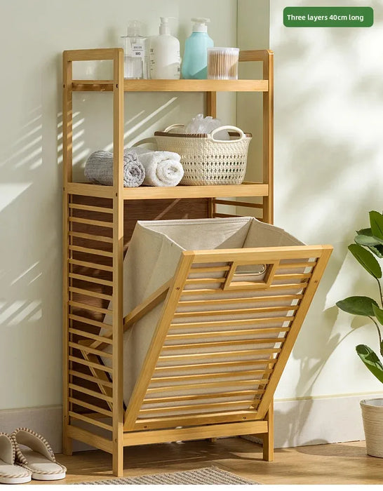 3/4-Tier Bamboo Laundry Hamper & Bathroom Rack with Pull-Out Shelves