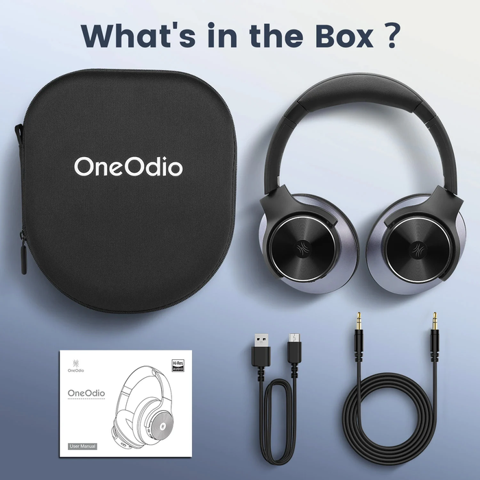 Oneodio A-serie - Bluetooth 5.0 trådløse hovedtelefoner med aktiv støjreduktion - Indbygget mikrofon, Type C opladning og bæretaske - Udvidet 2 års garanti inkluderet