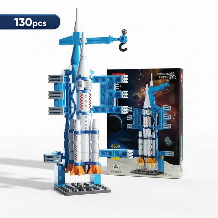 107-Piece DIY Space Rocket & Spaceship Building Set — Launch Centre Model (Plastic Bricks)