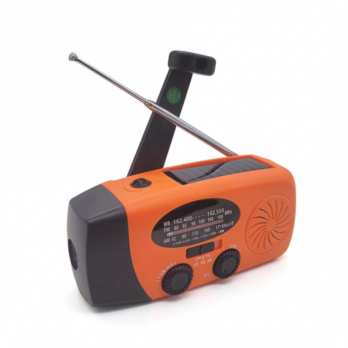 Hand-cranked Solar Power Generator Radio Flashlight — FM AM WB NOAA Power Bank