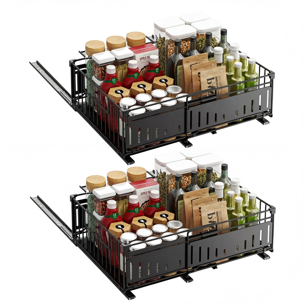 Expandable Pull-Out Cabinet Organiser — Slide-Out Drawer Storage Shelf for Kitchen