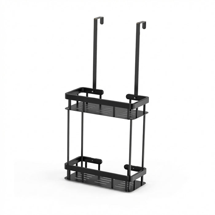 QH Dual-Tier Shower Caddy — Metal & Plastic Bathroom Shelf (Wall or Over-Door)