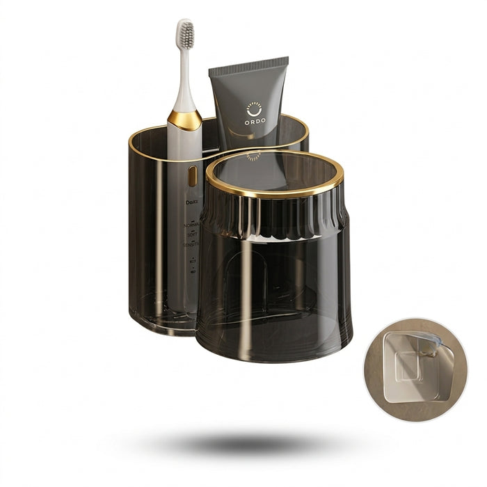 2 Sets Wall-Mounted Toothbrush Holders with Mouthwash Cups — Plastic Bathroom Storage