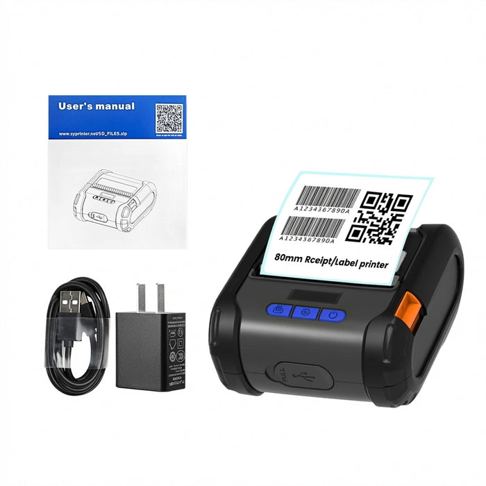 Portable 80mm Thermal Label & Receipt Printer — USB, Wi‑Fi & Bluetooth (iOS/Android/Windows)