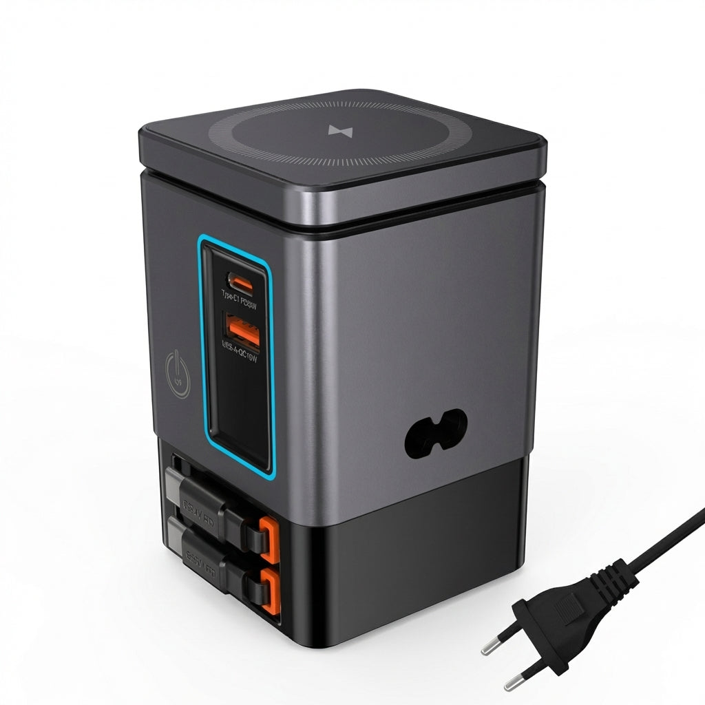 6‑in‑1 Charging Station with Retractable USB‑C — Multi‑Device Power Tower