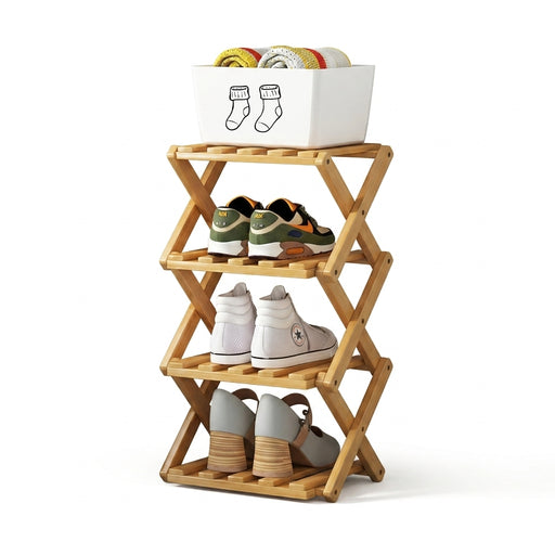 Bamboo Foldable Shoe Rack — Narrow Freestanding Shelf, 4/5/6-Tier for Hallway & Bedroom