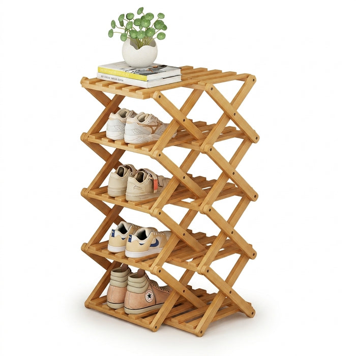 Bamboo Installation-Free Shoe Rack — 2 to 6 Tier Foldable Storage Shelf