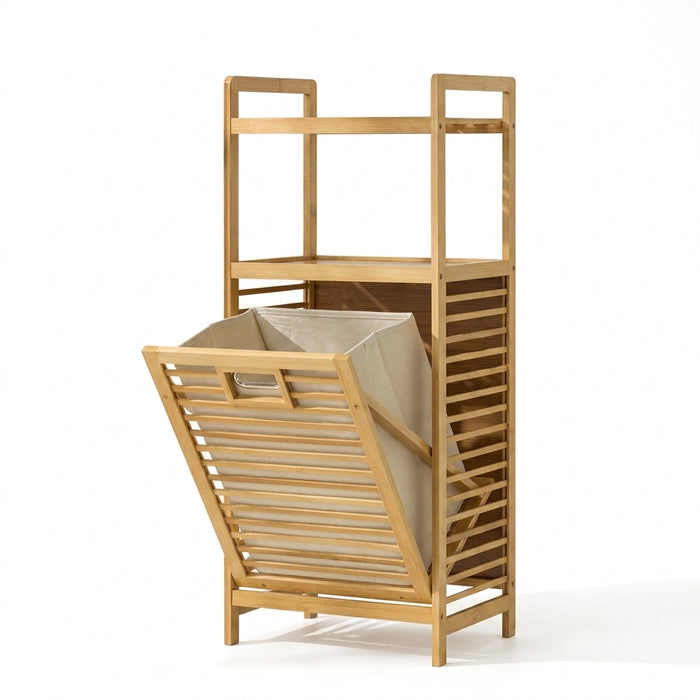 3/4-Tier Bamboo Laundry Hamper & Bathroom Rack with Pull-Out Shelves