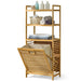 Adjustable Bamboo Laundry Hamper & Bathroom Rack with Pull-Out Shelves