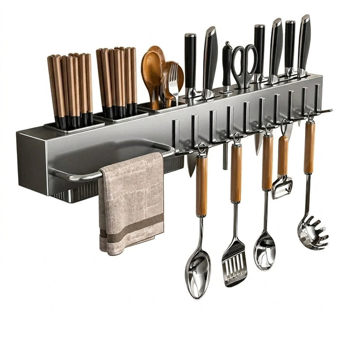 Wall-Mounted Kitchen Knife Rack with Pot Lid & Cutting Board Organiser