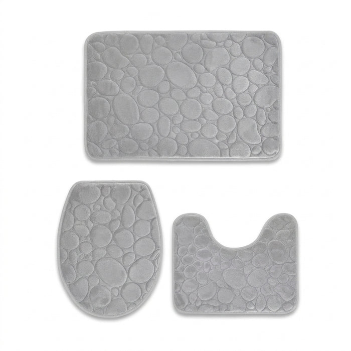 3-piece Microfibre Bath Mat Set — Absorbent, Non-slip, Stone Pattern