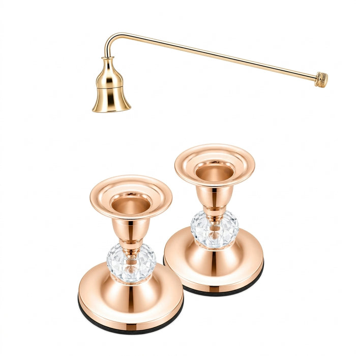 Pair of Gold Metal Taper Candle Holders — Vintage Brass Finish, 8.5 cm