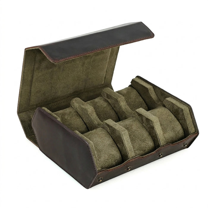 Vintage Genuine Leather Watch Roll Travel Case — 1/2/3/4/6/8 Slot Organiser