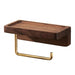 Wall-Mounted Toilet Roll Holder with Wood Shelf and Brass Fittings – Single Roll