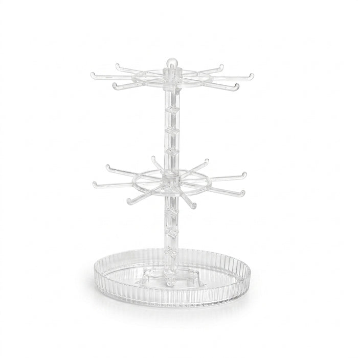 Rotatable 2- or 3-Tier Jewellery Display Stand — 16 or 24 Hooks, Black or Transparent
