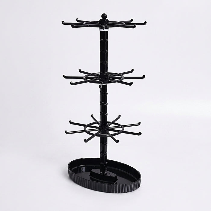 Rotatable 2- or 3-Tier Jewellery Display Stand — 16 or 24 Hooks, Black or Transparent
