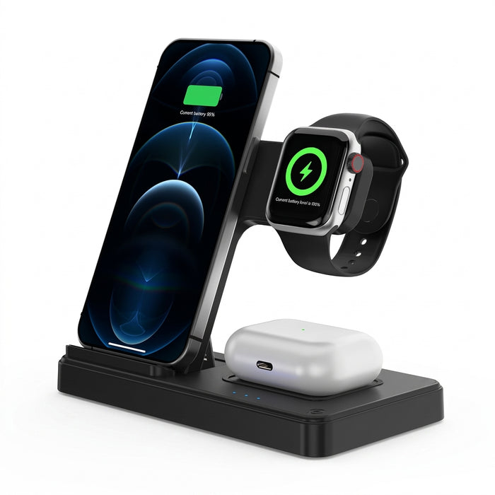 3-in-1 Magnetic Foldable Wireless Charger — 18W Fast Charge for iPhone, iWatch & AirPods