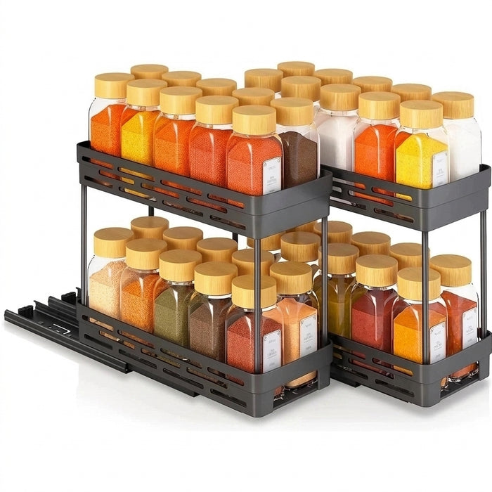 Pull-out 2-Layer Plastic Spice Rack — Large Capacity Kitchen Organiser