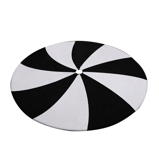 Black and White Lollipop Print Christmas Tree Skirt, Double-Layer Short Plush, 90cm