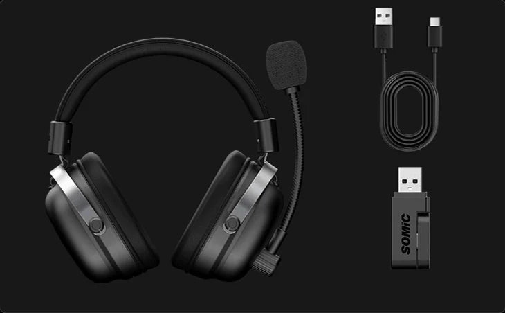 Auricular Commander incluído, recetor USB sem fios e cabo USB-A para USB-C